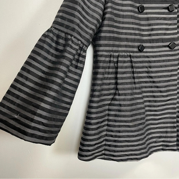 Samuel Dong Jacket Coat Womens Size Large Black White Striped Flare Sleeve - Picture 3 of 14